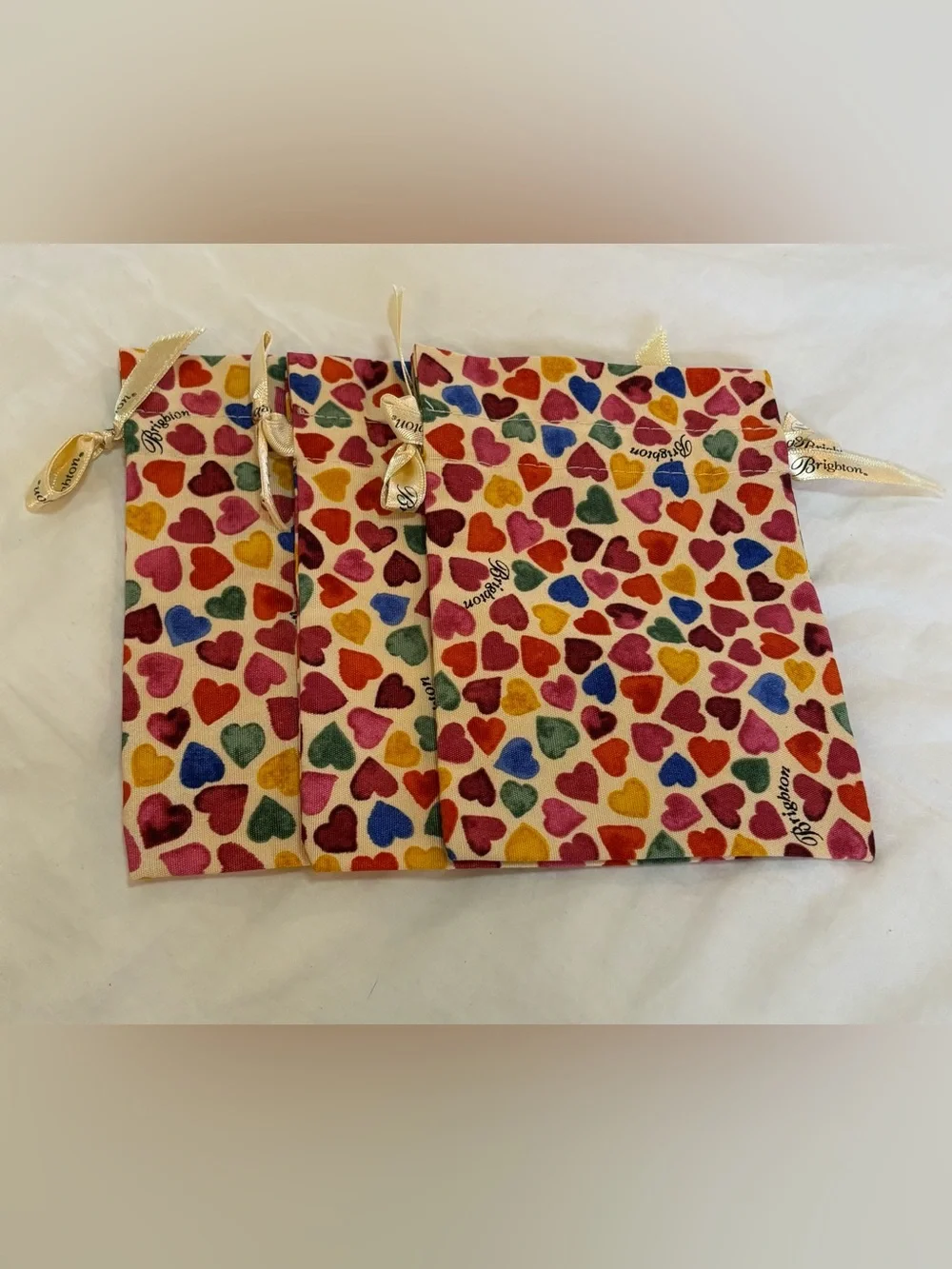 Brighton Set of 3 Colorful Heart Print Jewelry Dust Bags Pouches